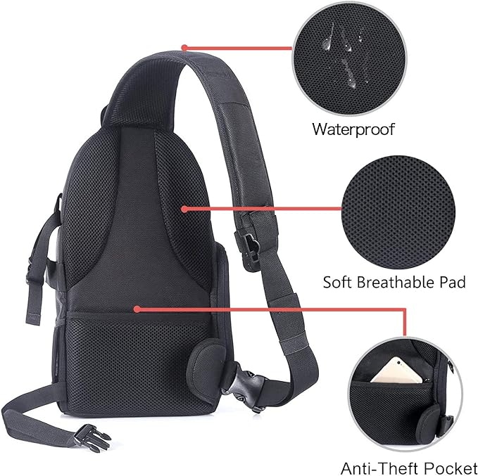 MOSISO Camera Sling Bag, DSLR/SLR/Mirrorless Camera Case Camera Backpack | Shockproof Photography Bag with Tripod Holder&Removable Modular Inserts Compatible with Canon/Nikon/Sony/Fuji, Black - Image 4