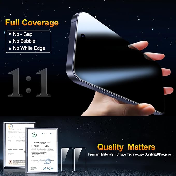 QsmQam 3 Pack Screen Protector for iPhone 17 Pro 6.3 Inch + 1 Pack Individual Camera Lens Protector, Ultra HD Tempered Glass, Military Grade Shatterproof, Case Friendly [with Installation Frame] - Image 4