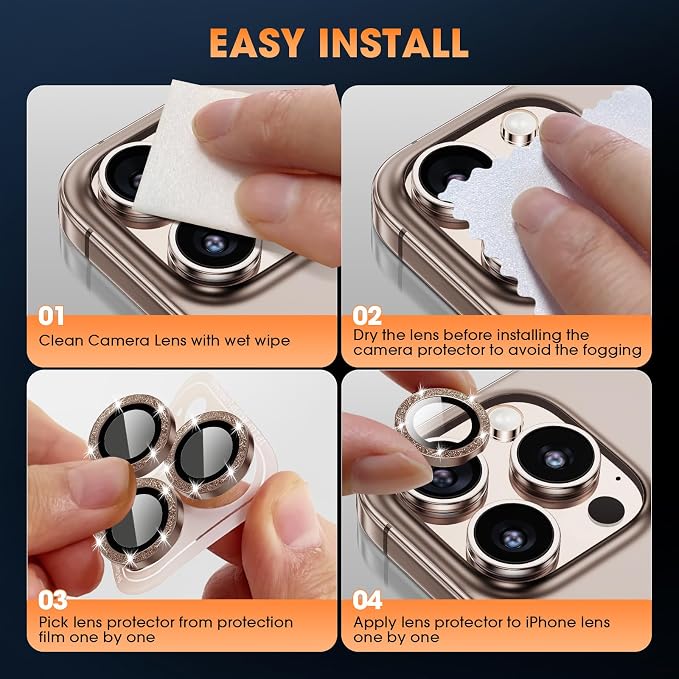 for iPhone 16 Pro/16 Pro Max Camera Lens Protector Glitter, Desert | Individual Metal, 9H Hardness, Scratch Resistant, Shockproof, Drop Protection, Case Friendly, Stylish Accessories - Image 7