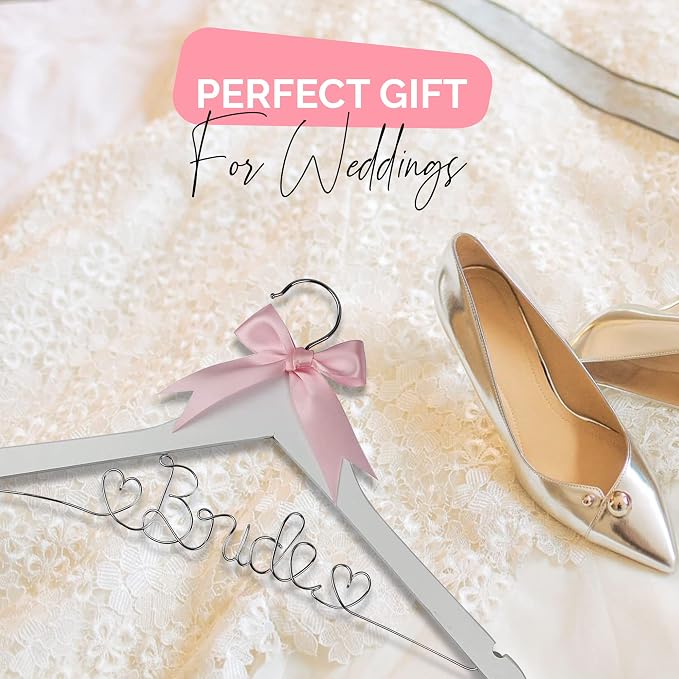 Bride Hanger for Wedding Dress, Wooden Gown Display with White Finish, Elegant Keepsake for Ceremony Photos, Bridal Shower Gift, Getting Ready Accessory for Special Day (White Wood) - Image 4