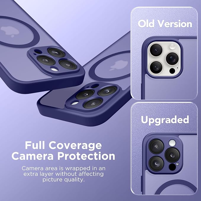 CAPRARO for iPhone 15 Pro Max Case, Compatible with MagSafe | Upgraded [Full Camera Protection] Shockproof Protective Slim Translucent Matte Magnetic Phone Case 6.7'', Purple Eggplant - Image 6