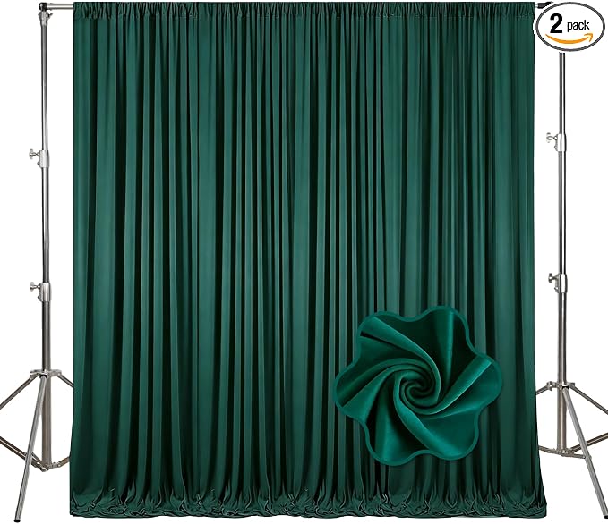 10ft x 10ft Dark Green Backdrop Curtains for Parties, Polyester Fabric Backdrop Drapes with Rod Pockets for Weddings, Birthday, Halloween, Photography, Christmas Party Background Curtain, 2 Panels by Tisspoms