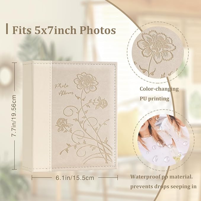 Artmag Photo Album 5x7 2 Packs Clear Pages Pockets Leather Cover Slip Slide in Photo Album Book Each Holds 50 Vertical 5x7 Photos Picture Book for Wedding Family (Beige) - Image 2
