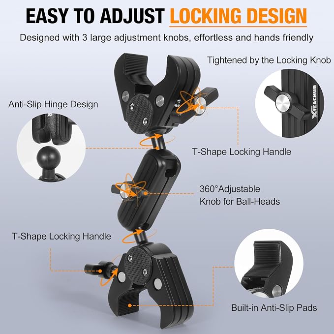 Super Clamp Double Camera Mount with 1/4 Inch Screw Adapter Clip Bracket Magic Arm Dual Ball Head for Motorcycle Chair Pole Tripod Light Stand Photo Boom Stand Cross Bars - Image 5