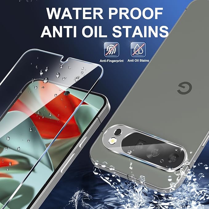 letosan 3 Pack for Google Pixel 9 Pro Screen Protector Tempered Glass + 3 Pack Camera Lens Protector, Military Grade Shatterproof, 9H Hardness, Fingerprint Unlock,Case Friendly 6.3 Inch - Image 6