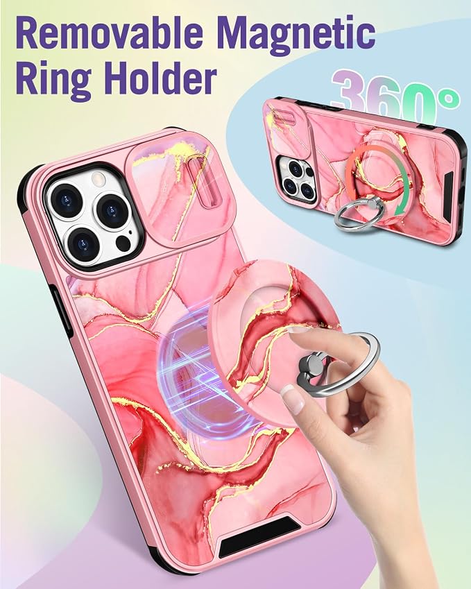 Buleens for iPhone 15 Pro Case 6.1 Inch - with Ring Stand & Camera Cover Aesthetic Cute Designed for Women Girls Pretty Teens Girly Fashion for Phone Case for iPhone 15 Pro Compatible with Magsafe - Image 5