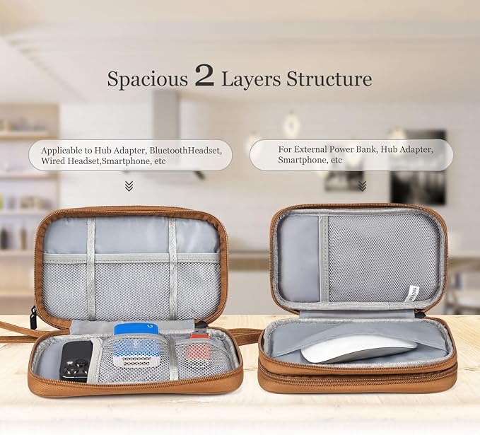 Electronic Organizer Travel Cable Accessories Case, Electronic Organizer Bag, Waterproof Electronic Accessories Organizer Case for Power Bank, Charging Cords, Chargers, Earphone, USB Cable - Brown - Image 5
