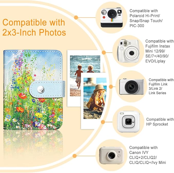Floral Garden Small Photos Album for 2x3 Inch Films, 56 Pockets | Mini Cute Picture Book, Wallet Size, for Polaroid Fujifilm Instax Mini Instant Camera Printer, Kpop Photocard Binder Holders - Image 3