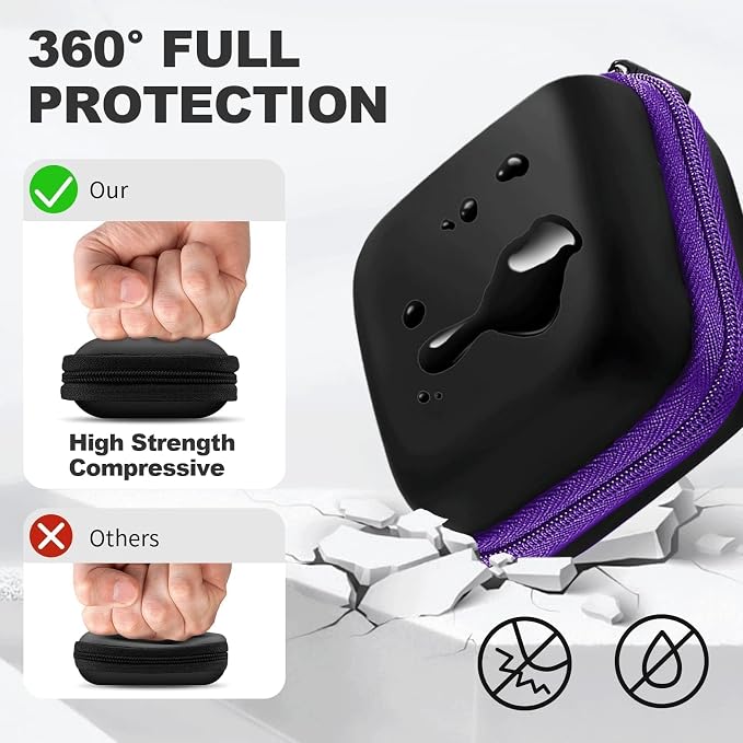 2Pack Square Earbud Case Portable EVA Carrying Case Storage Bag Cell Phone Accessories Organizer with Carabiner for Earphone, Earbud, Earpieces, SD Memory Card, Camera Chips, Black/Purple - Image 2