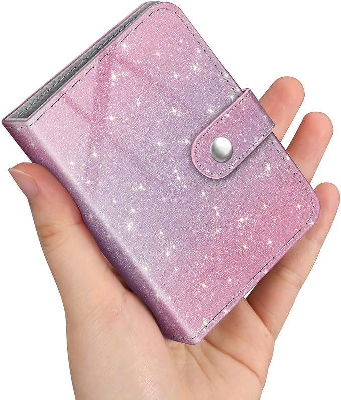 Fintie Mini Photos Album Book for 2x3 Inch Films - 52 Pockets Small Albums | For Fujifilm Instax Mini, Polaroid Hi-Print Pictures, Portable Kpop Photocard Holder, Travel Memory Book, Glitter Purple/Pink by Fintie