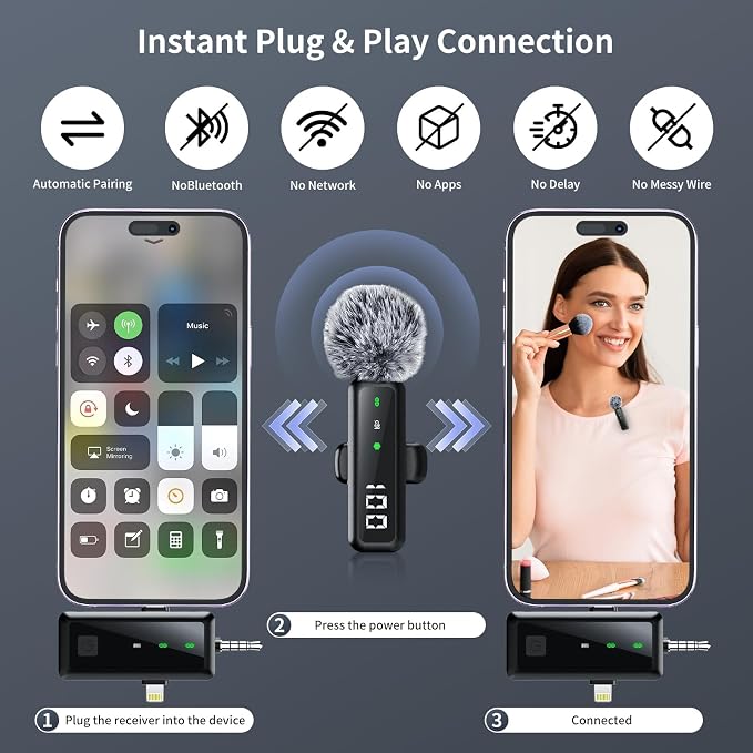 Microphone for iPhone & Android, Wireless Mini Microphone | Battery Display, Clear Voice, Noise Cancelling, 3 in 1 Lavalier Mic for TikTok, YouTube & Interviews, Dual Mic - Image 7