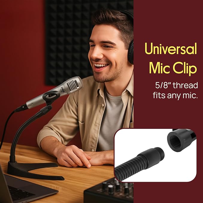 Pyle Universal Adjustable Desktop Microphone Stand - Tabletop Mic Holder Low Profile Mic Stand w/ Flexible 8.2'' Gooseneck Mount & U Shape Base - Table Tops, Desk, Podium, Counter Use PMKS8X2 (Pair) - Image 2