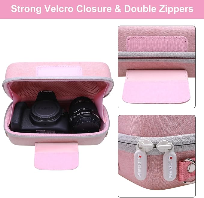 Case for Canon EOS Rebel T7/R50/R100 DSLR SLR Camera and 18-55mm Len Pink | Hard Carrying Travel Case for Canon EOS Rebel T7/R50/R100/R50 V/T6/R8/R10/RP/SL3/R5/T100 DSLR SLR Camera and 18-55mm Len - Image 6