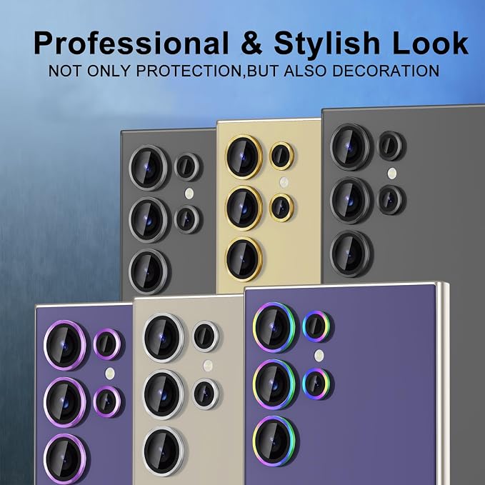 for Samsung Galaxy S24 Ultra Camera Lens Protector, Individual Metal Ring Tempered Glass Lens Cover, [Strong Adsorption] Scratch Resistant Ultra-Thin HD Clear Lens Cover, 2 Sets-Gold - Image 7