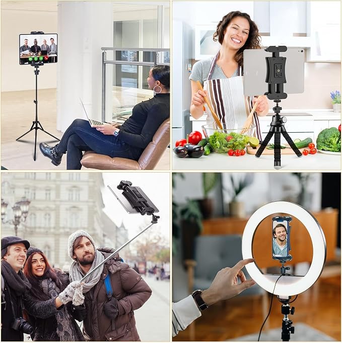 Tablet Tripod Mount Adapter with Ball Head, Holder for 4.7-12.9 Inch Tablets, Compatible with iPad Pro, Air, Mini, Selfie Stick, Monopod - Image 7