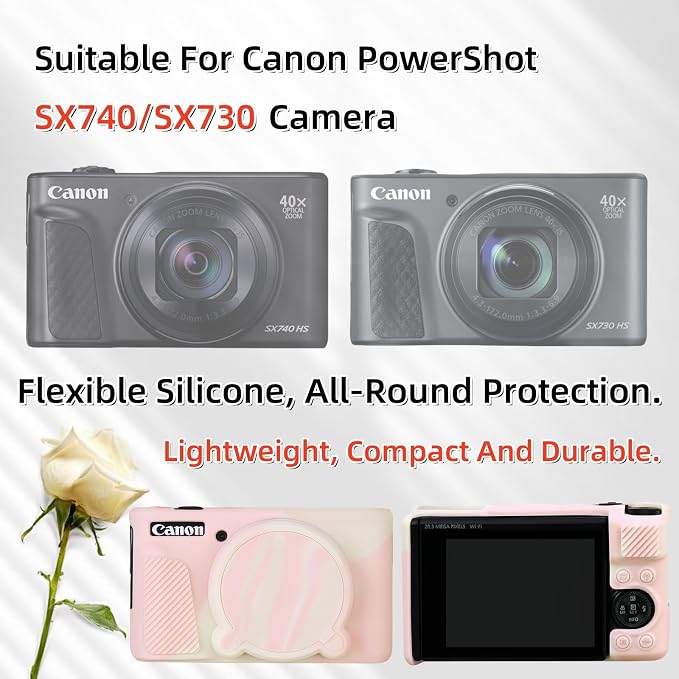 Camera Case for Canon PowerShot SX740/ SX730 Digital Camera, SX740 HS Case | Soft Silicone Protective Case Removable Lens Cover, Comes with 2 Screen Protectors and 1 Wrist Strap. (Mist Pink) - Image 2