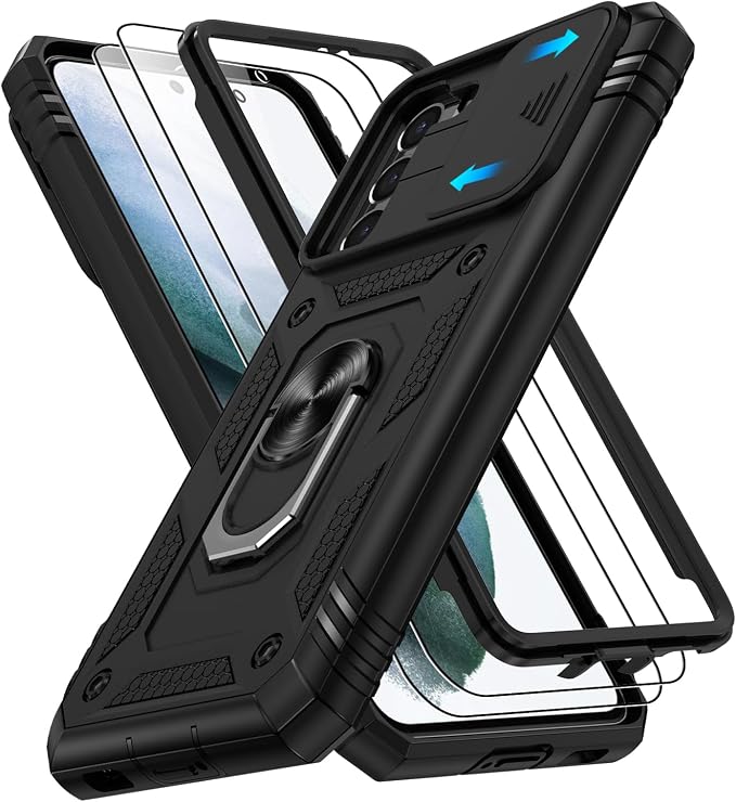 Gritup for Galaxy S21 Phone Case Military-Grade Shockproof with Kickstand | with 2 PCS Screen Protector, Slide Camera Cover, Heavy Duty Outdoor Protection Full Body Funda para Galaxy S 21 Cover-Black by Gritup
