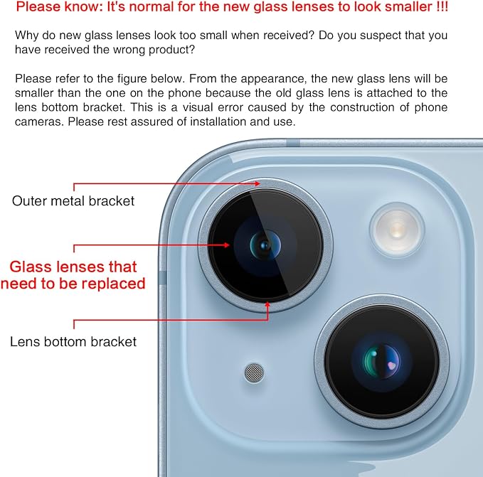ASDAWN Back Rear Camera Lens Glass Replacement for iPhone 14 6.1 inch and 14 Plus 6.7 inch with Pre-Installed Adhesive, Back Lens Glass with Installation Manual + Repair Tool Set - Image 7