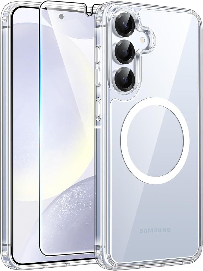 FNTCASE for Samsung Galaxy S25/S24 Case Clear, Fit for Magsafe | Screen Protector, Anti Yellowing Magnetic Back, 14FT Military Grade Drop Protection, Shockproof Protective Phone Cover by FNTCASE