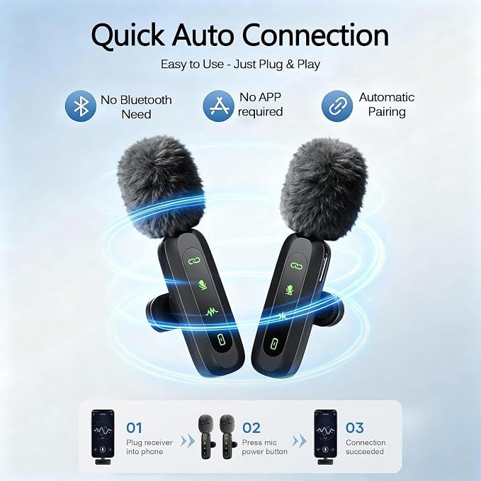 Back Wireless Lavalier Microphone for iPhone/Android, 60ft Transmission, Record While Charging, Ultra-Long Battery Life, Noise Reduction, Plug & Play, for Vlog TikTok YouTube - Image 5