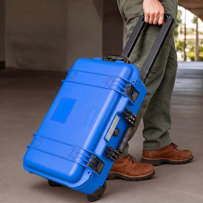 Relaxweex Rolling Camera Hard Case with Padded Dividers & Wheels, Impact-resistant Hard Shell Travel Case for Cameras, Lenses & Accessories(22 x 14 x 9 Inch,Blue) - Image 5