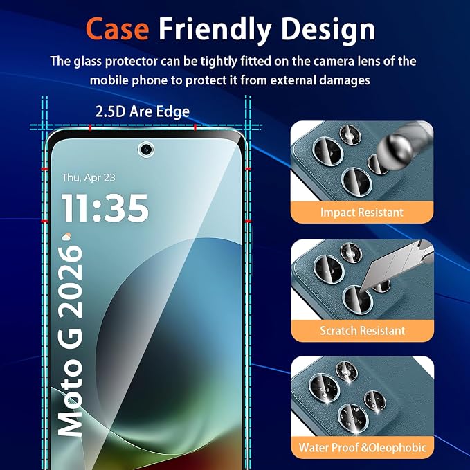 (3+2 Pack) Designed for Motorola Moto G 5G 2026 & Moto G Play (2026) Tempered Glass Screen Protector + Camera Lens Protector,[3D Touch][Bubble-Free][Anti-Scratch] - Image 6