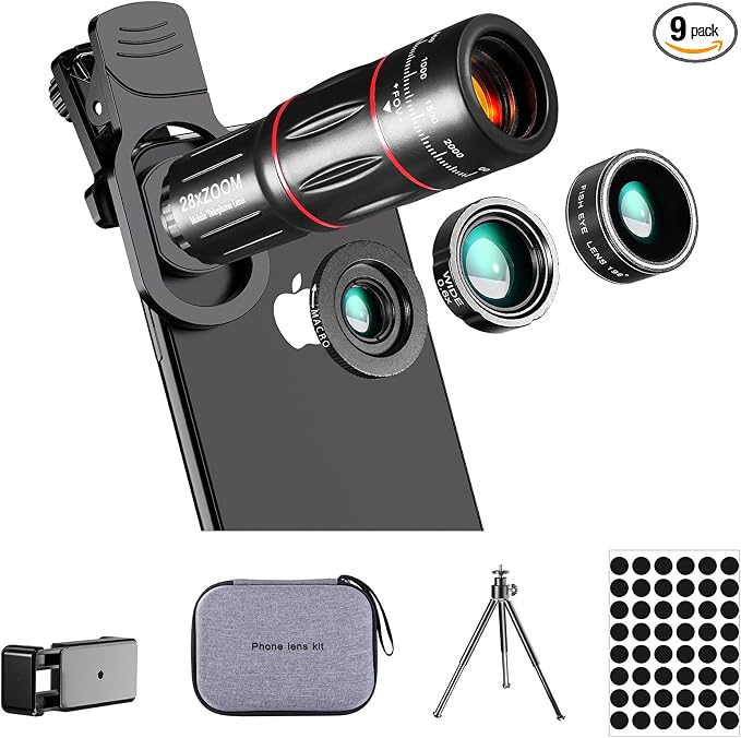 Phone telephoto lens28X, | 0.6X Wide Field of View, 20X Macro Exploration, 198 ° fisheye Creativity, Compatible with Mainstream Smartphones (Black) by Ruigeng