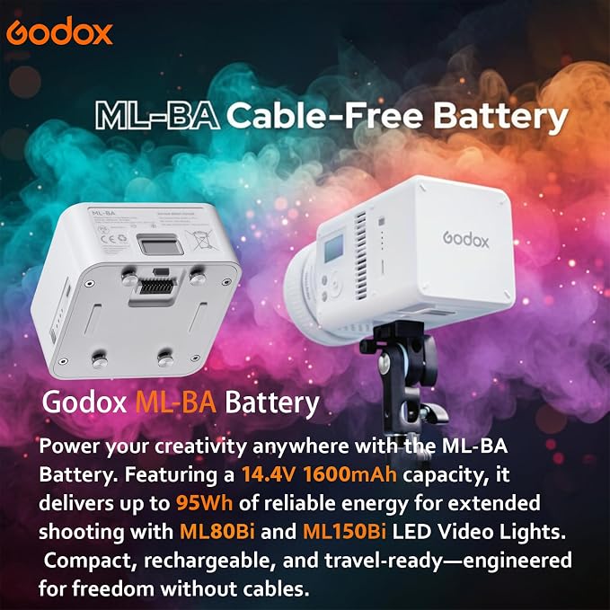 Godox ML-BA Battery Pack for ML80Bi and ML150Bi Bi-Color LED Lights | 14.4V 6600mAh capacity with built-in USB-C charging, providing dependable power for studio production and outdoor shooting - Image 3