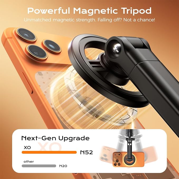 Magnetic Phone Tripod,51" Adjustable and Foldable Selfie Stick Tripod for iPhone with Remote,Strong Magnet Selfie Stick Stand for Traveling, Recording,Taking Selfies and Live Streaming - Image 4