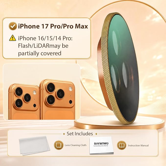VND2-32 Lens Filter for iPhone 17 Pro, Orange Gold | Variable ND filter controls exposure from ND2 to ND32 for outdoor video; quick-install design for iPhone photos and filming. - Image 6