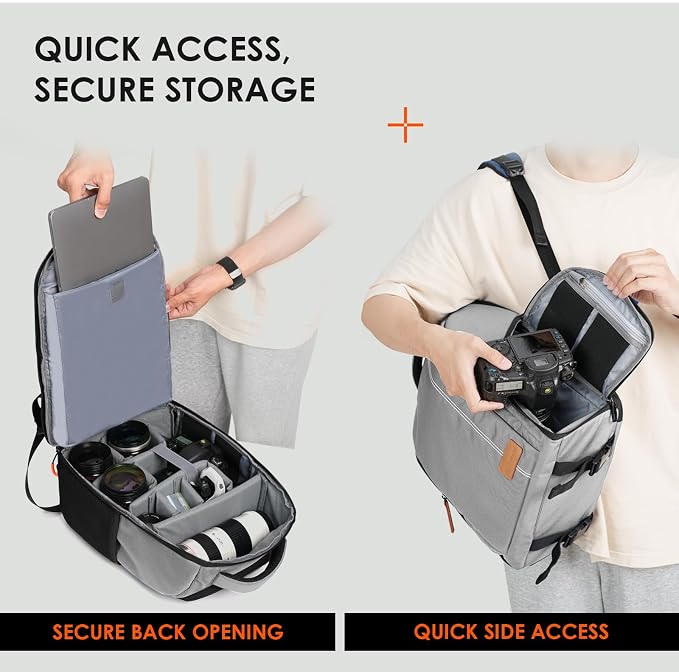 TARION Camera Backpack for Photographers Compact 15L, TB04 Grey | 15 Inch Laptop Compartment, Side Access Quick Draw, Anti-theft Hidden Pocket, Tripod Holder, Rain Cover, Travel-Friendly - Image 5