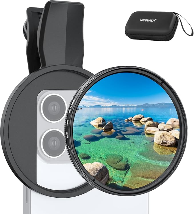 NEEWER 67mm Clip On CPL Filter, Circular Polarizing Polarizer Phone Camera Lens Photography Accessories Kit Compatible with iPhone 17 16 15 Pro Max Plus 16e 14 13 mini, FL-B23 by Neewer