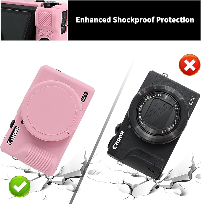 VOVMOEYA Camera Case for Canon Powershot G7 X Mark III with 2PCS Screen Protector,Full Pritection Soft G7X III Silicone Case Detachable Lens Cover Protective Cover for Canon G7XIII G7X3-Pink - Image 4