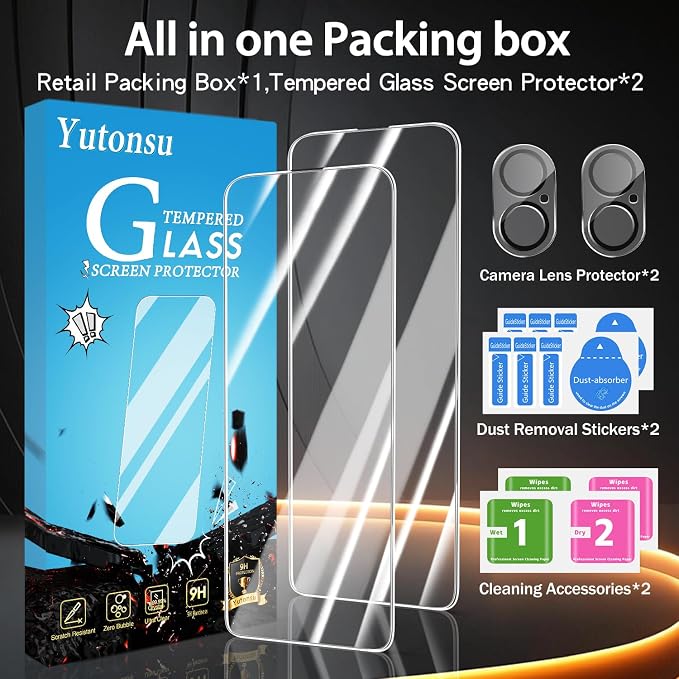 2 Pack Tempered Glass Screen Protector for iPhone 16 Plus 6.7-Inch | with 2 Pack Camera Lens Protector, Anti Scratch, Bubble Free, Case Friendly - Image 8