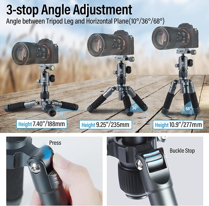 SIRUI AM-TT50 Aluminum Mini Tabletop Tripod, 360° Ball Head, 20" | 17.6LB Load, Phone Holder Included, DSLR, Mirrorless Camera, Smartphone, Portable, Desktop, Travel, Vlogging - Image 3