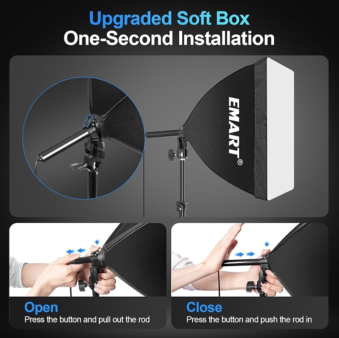 EMART Softbox Photography Lighting Kit, 50W LED 2PCS Soft Box with Boom Arm | Professional Equipment 16"x16" & 20"x20" Softbox, 50W 3000-6000K LED Bulbs, APP/Remote, Stand with Boom Arm for Studio, Vedio - Image 6