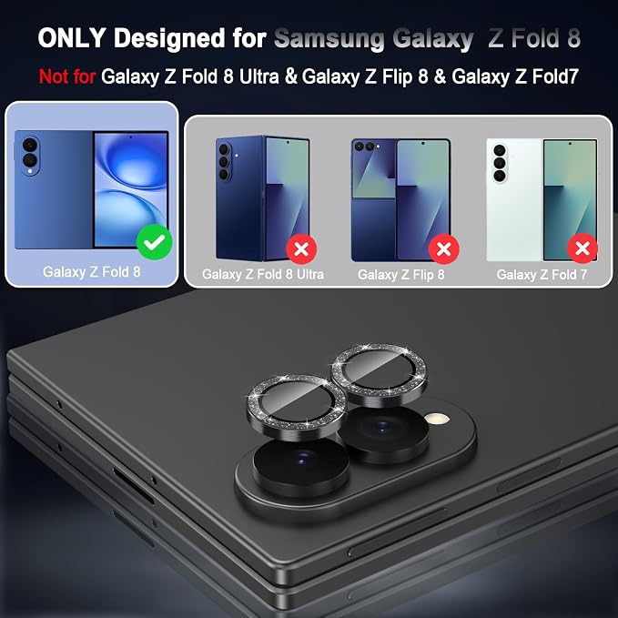 Meshine for Samsung Galaxy Z Fold 8 Camera Lens Protector,Scratch Proof,Strong Adsorption,9H Hardness with Metal Ring Camera Cover,Ultra Thin Case Friendly,Accessories Lens Protector,Glitter Black - Image 2
