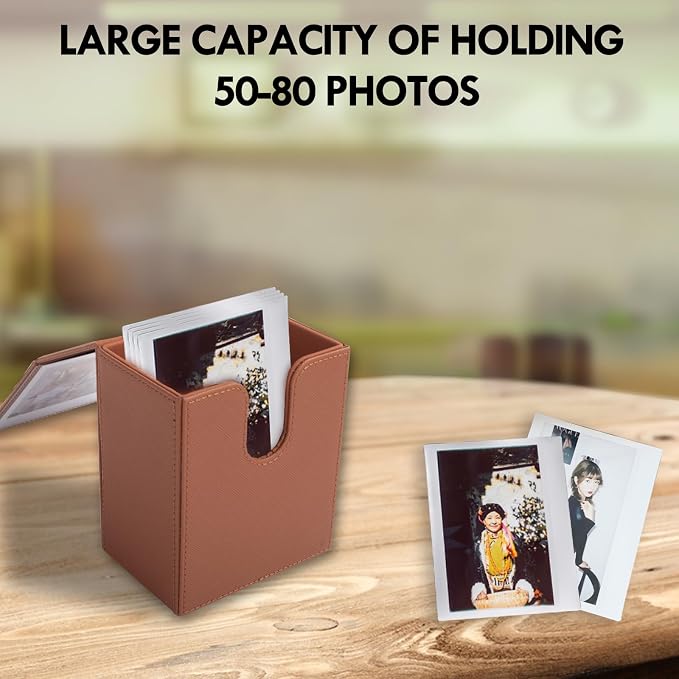 Photo Case for Instax Wide Film, 3.5x4.25” Photo Storage Box Fits for Fujifilm Instax Wide 400/300/210/Wide EVO, Picture Holder for Polaroid 600/I-Type/OneStep2 Instant Film - Brown - Image 4