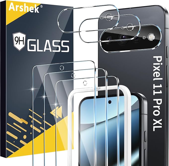3 Pack for Google Pixel 11 XL Screen Protector Tempered Glass + 3 Pack Camera Lens Protector, Military Grade Shatterproof, 9H Hardness, Fingerprint Unlock,Case Friendly 6.8 Inch by Arshek