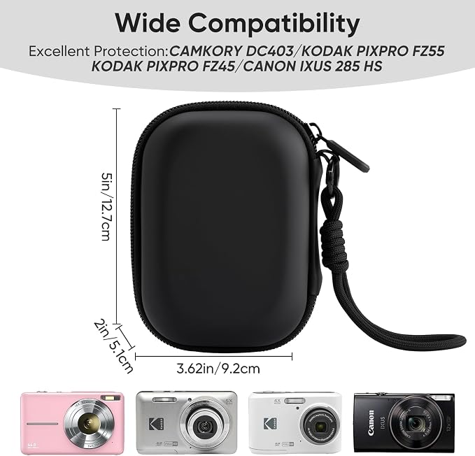 Camera Case for Digital Camera CAMKORY DC403 FHD 1080P/ KODAK PIXPRO FZ55/ FZ45, Small Travel Compact Camera Holder with Mesh Pocket for Accessories SD Card (Black) - Image 2