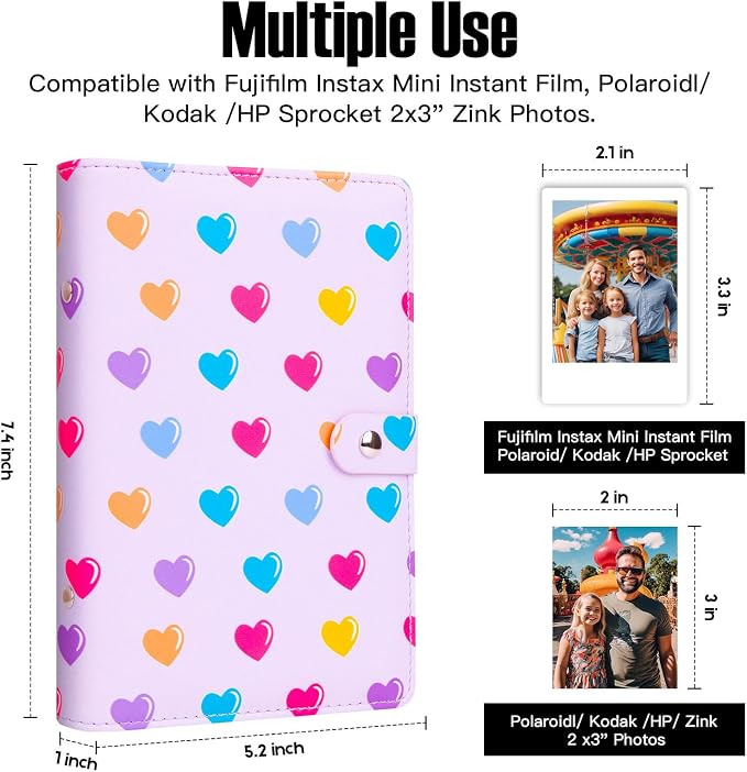 Veicevol 156-Pocket Album for Instax Mini & Polaroid 2x3 in Photos, Pueple | PU Leather Cover, Portable Album, Mini Photo Album for Fujifilm Instax Mini Camera, Polaroid Camera, Wedding Keepsake - Image 2