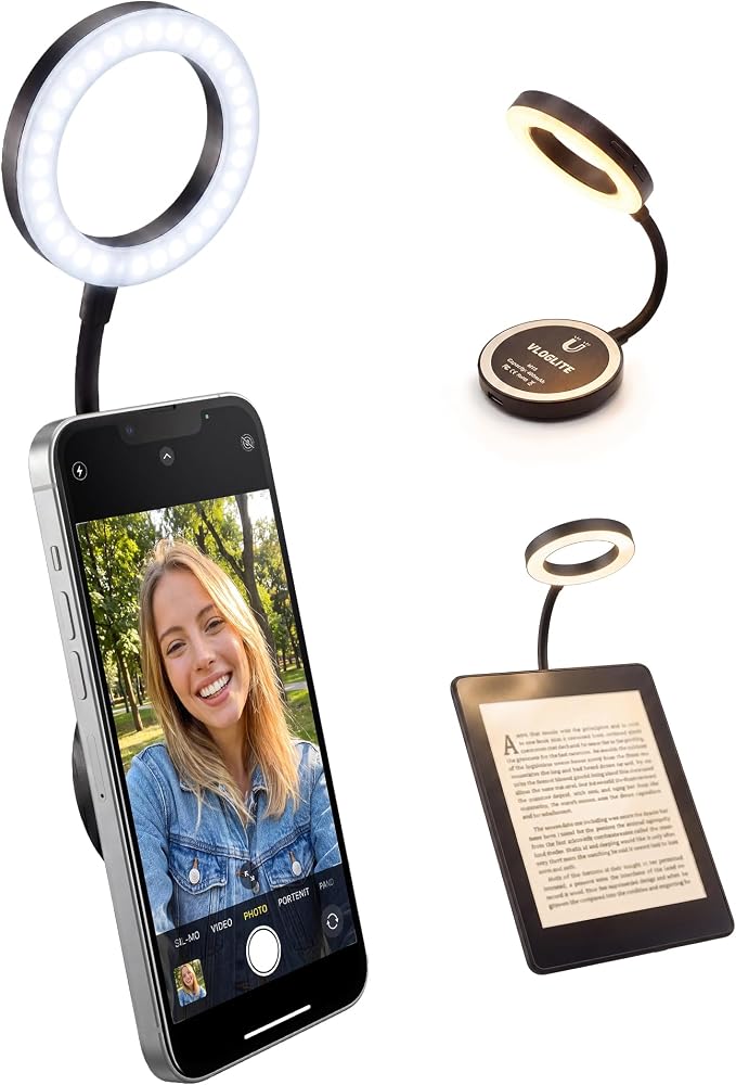 Magnetic Selfie Light,Gooseneck LED Ring Light, Portable Reading Light, Video Conference Light, 5 Brightness Levels,8 CCT Adjustable, Flexible Arm LED Lights for iPhone,iPad,Laptop,Kindle,Book by Louern