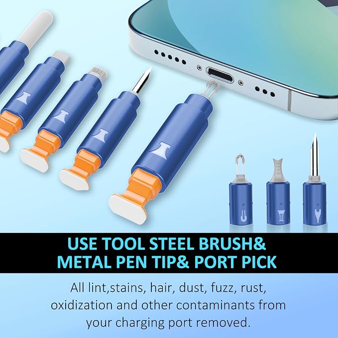 iPhone Cleaning Kit for Charging Port Cell Phone USB C, Dark Blue | Multi-Tool, Cleaner Kit for AirPod, iPhone Cleaner, Portable Repair Tool, for Lightning Charger Cable iPad Electronic Devices - Image 2