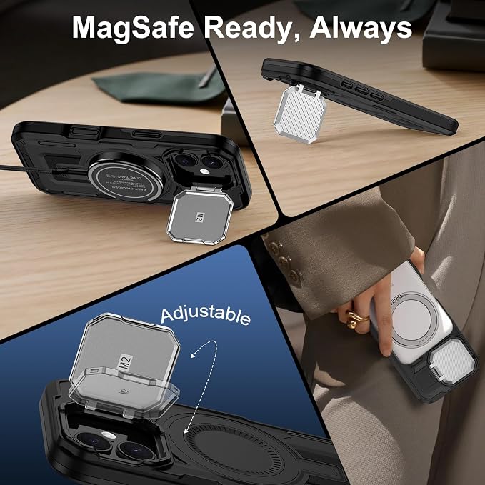 iPhone 17 Case with Cover Stand, Magnetic Case with Camera Cover Lens Protector Phone Cover Grip Stand MagSafe for iPhone 17 Pro Military-Grade Shockproof CASE Kickstand for iPhone 17, 6.3 inch, Black - Image 3