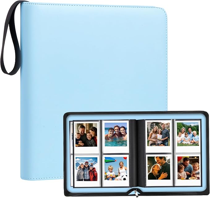 Veicevol 256-Pocket Album for Polaroid i-Type, 600 & SX-70 Photos, Blue | Designed for Fujifilm Instax Wide Photos, Water-Resistant PU Leather Cover, Zipper Closure, Securely Holds Up to 256 Photos by VEICEVOL
