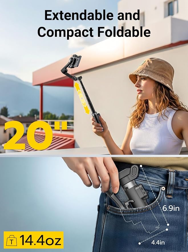 AOCHUAN Smart X3 360° Pan Rotation Gimbal Stabilizer for iPhone w/Remote | 20" Extension Rod & One-Touch Open Tripod, Phone Gimbal w/Magnetic Remote for Vlogging, Travel, Face/Object Tracking in APP - Image 3