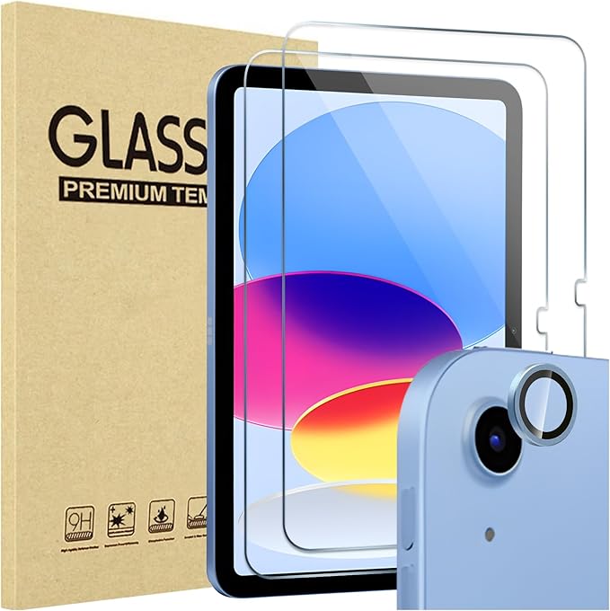 ProCase 2 Pcs Screen Protector for iPad A16 10th with Camera Lens Protector | Tempered Glass for 11" iPad 2025 11th & 10.9 10th Generation -Blue by ProCase