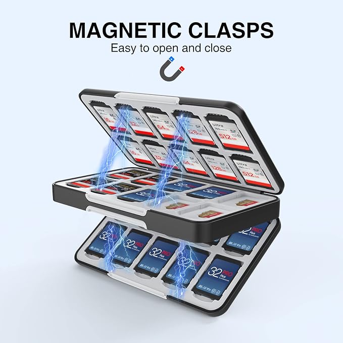 HEIYING SD Card Holder with 80 Precise Slots for SDXC SDHC Micro SD Cards | Portable Game Cards Case, Hard ABS Shell with Soft Silicone Lining, Precise Card Slots,Magnetic Closure for Easy Access - Image 5