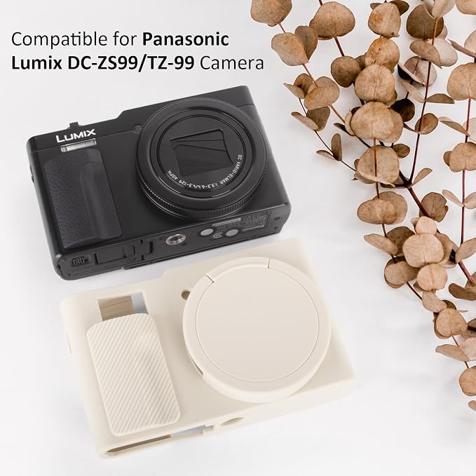 MUZIRI KINOKOO Silicone Sleeve Compatible for Panasonic Lumix ZS99 Camera - Soft Protective Cover for DC-ZS99/TZ99 Digital Camera with Removable Lens Cover - Anti-Slip & Anti-Scratch - Off White - Image 2
