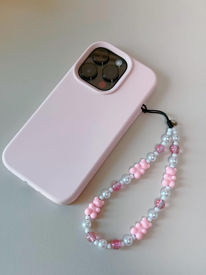 Drawwind Phone Charm Strap Cute Wrist Straps Cell Phone Charm String Y2K Aesthetic Lanyard Wristlet Chain for Case Camera AirPods Bags Keychains (Pink Bear) - Image 2